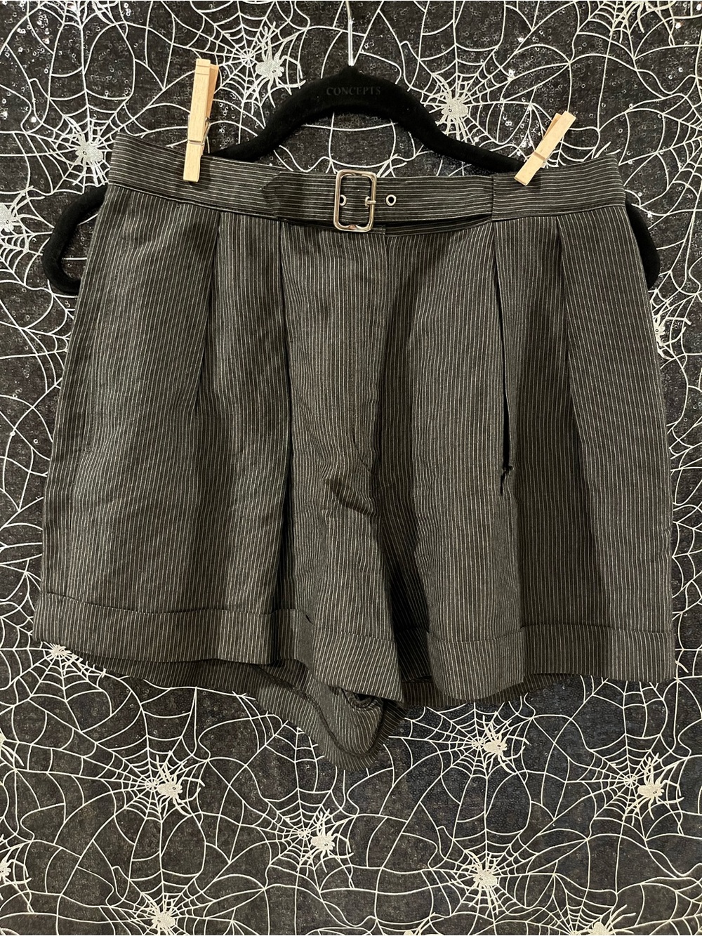 DKNY Black Pinstripe High-Waist Pleated Shorts